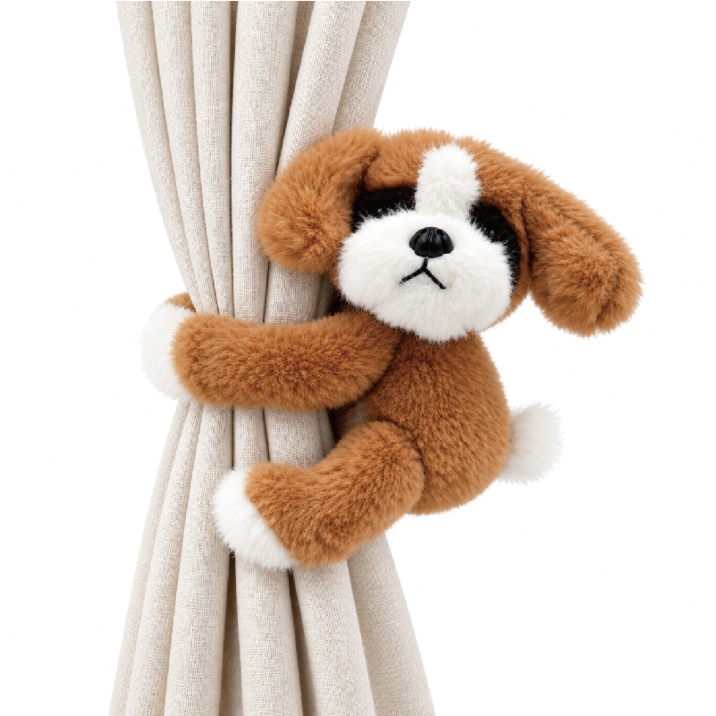 Plush Dog Curtain Tieback – Brown and White Puppy (KJ3468) — product view 4