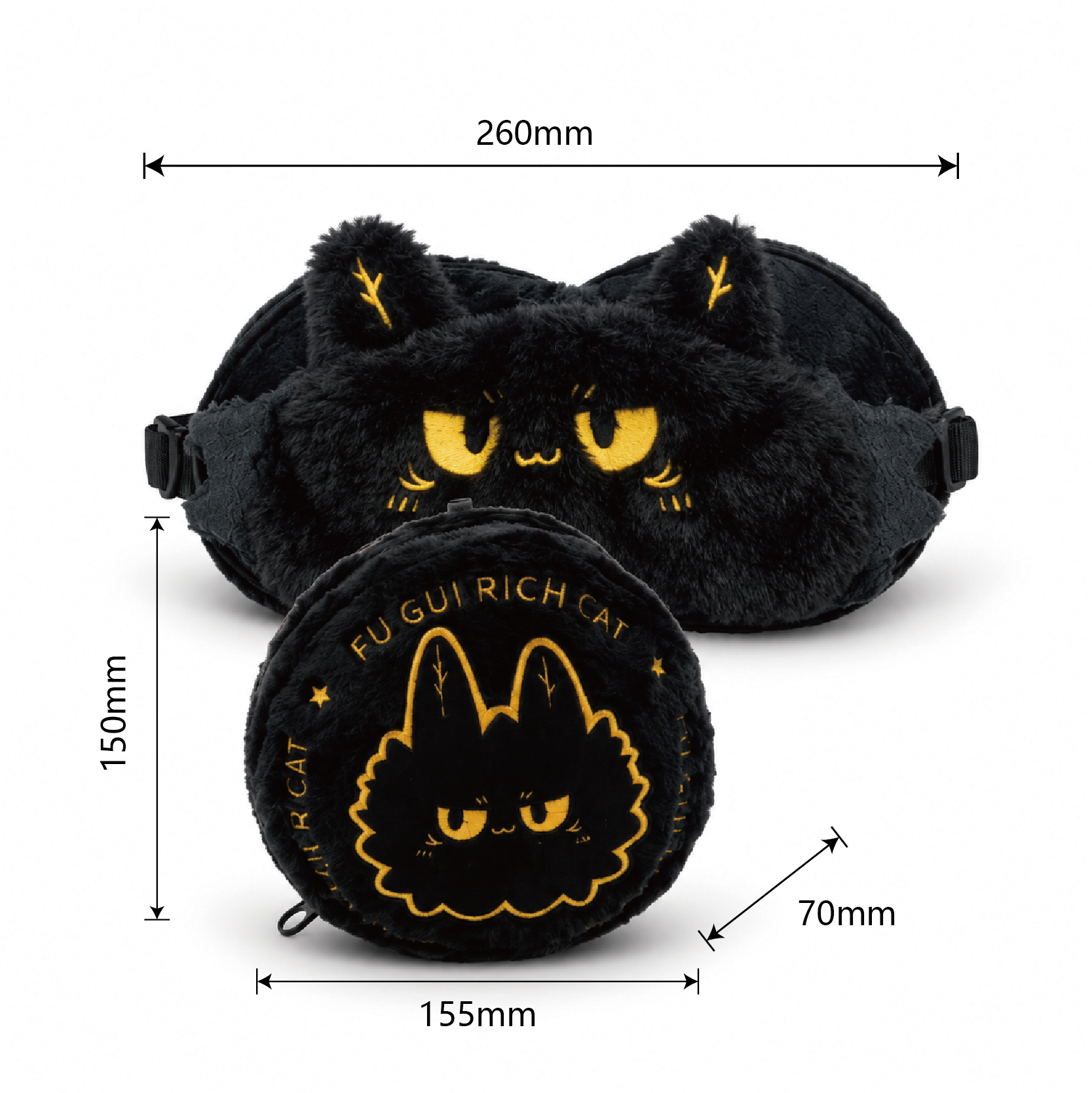 Fu Gui Rich Cat Foldable Plush Eye Mask KJ3480