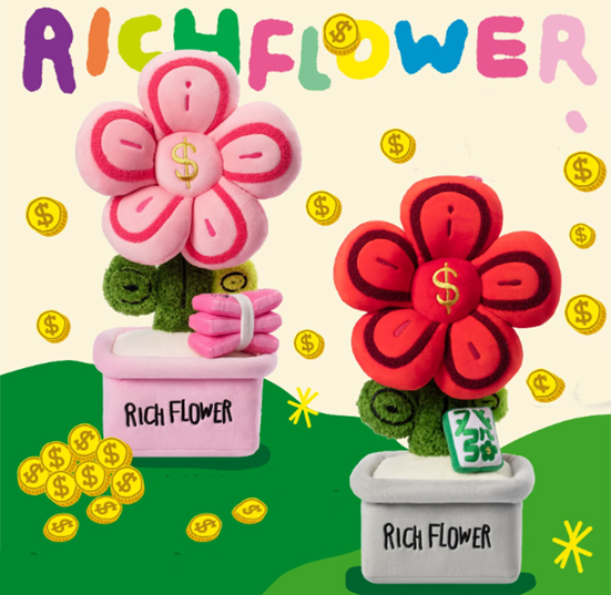 Pink and red Rich Flower plush potted decorations, model KJ3486