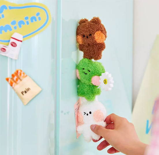 Cute cartoon plush magnets displayed on a refrigerator, model KJ3487
