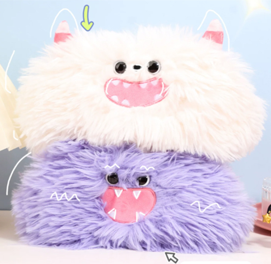 Cream and purple little monster plush pencil cases, KJ3488