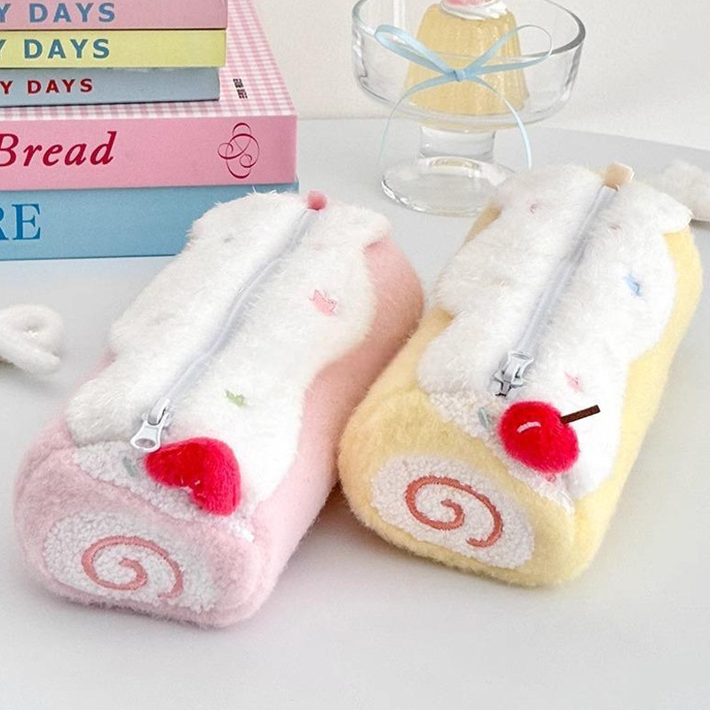 Swiss roll plush pencil cases KJ3507 with cream-style details